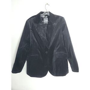 NWOT Kate Hill Women Black 100% Cotton Velvet Single Button Blazer size 16